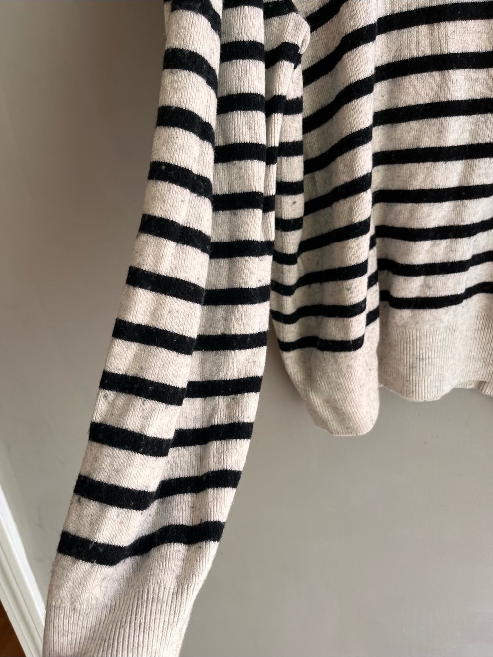 7 For All Mankind Cream and Black Striped Crewneck Sweater Wool Blend XL - Picture 3 of 7